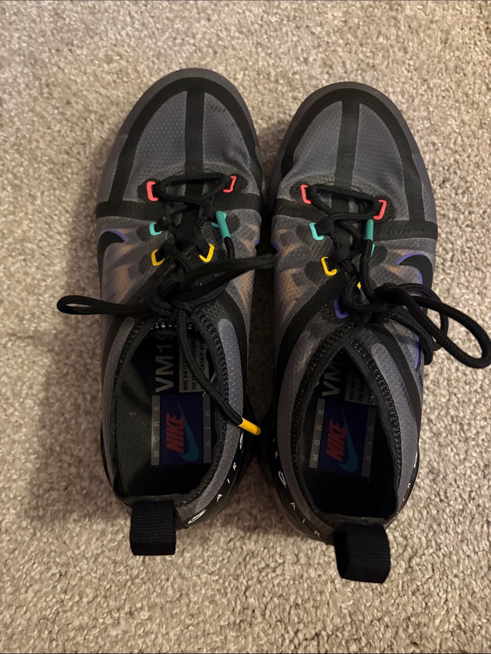 Nike Gray Mesh Sneakers with Black Trim and Multicolor Eyelets